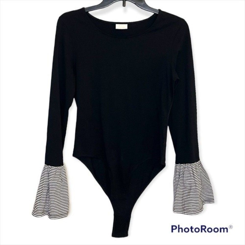 Abound Women’s Black Striped Long Sleeve Bodysuit Size Medium